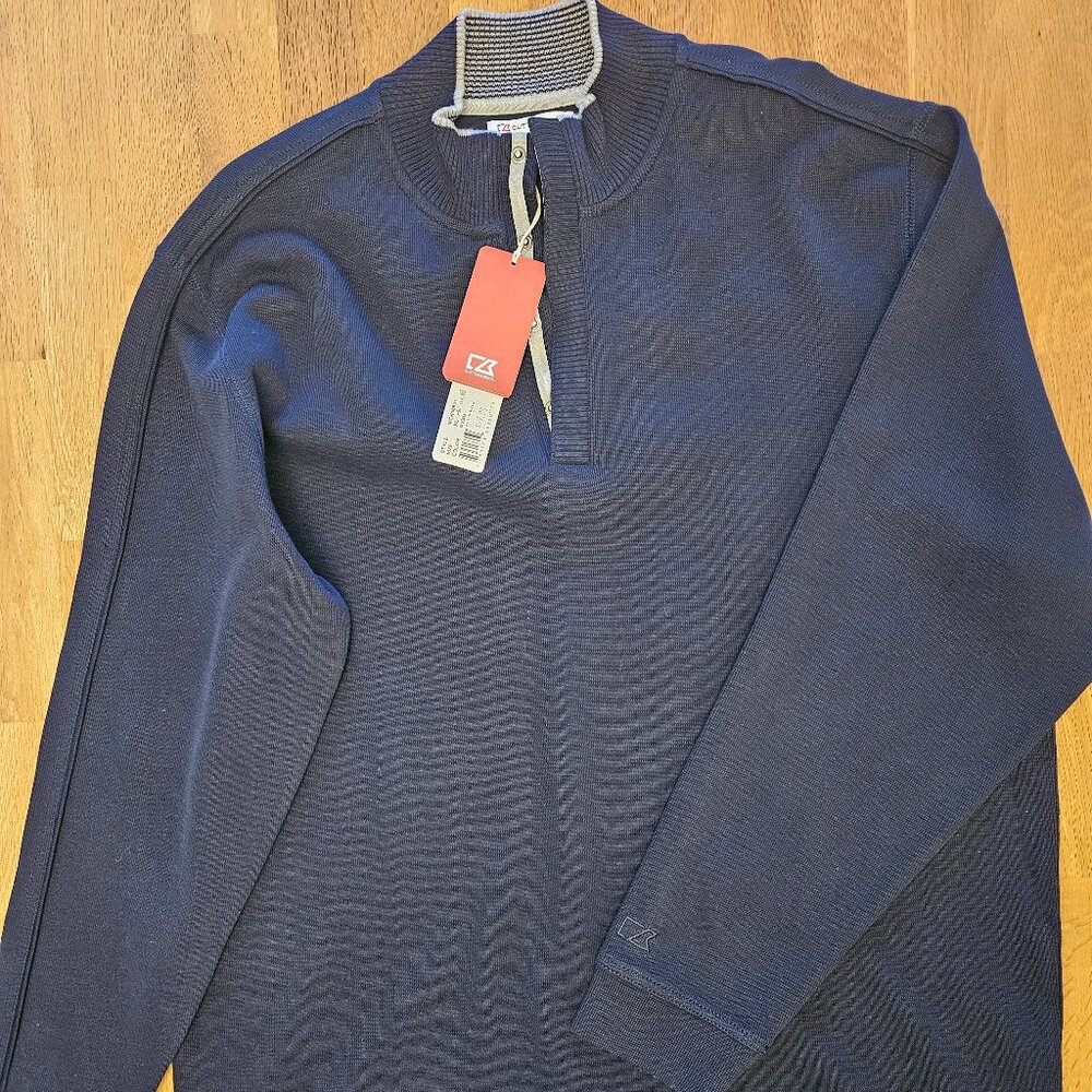 Cutter & Buck Supima Cotton - Quarter Button-up Sweater - Navy Blue - Men's XL